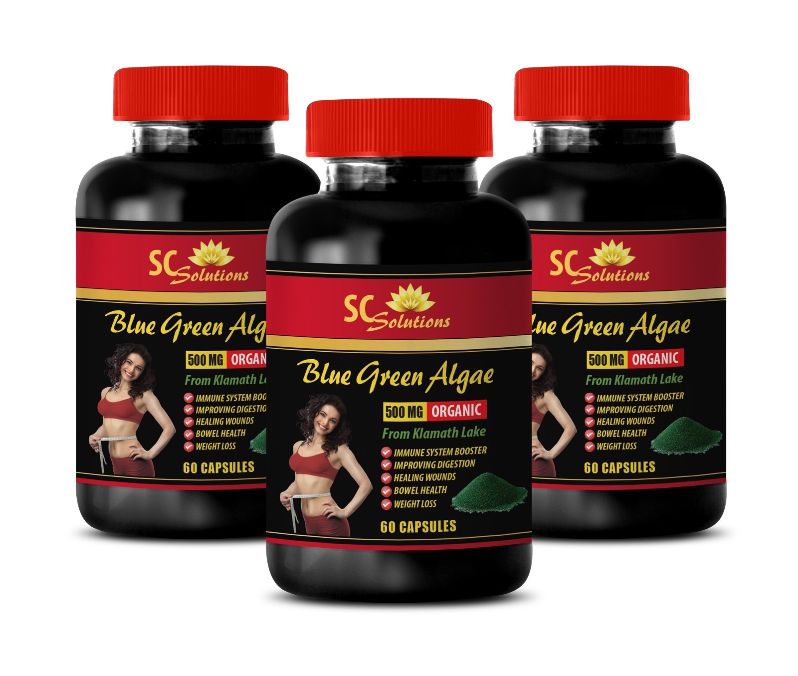 Freshwater Source - BLUE GREEN ALGAE 500MG - Antioxidant Rich 3 Bottles 180 Caps