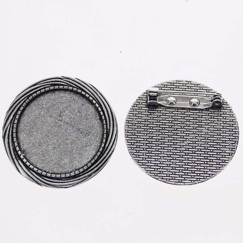 2pcs Tibetan silver color ROUND 30mm cabochon settings  rim brooch design XA022