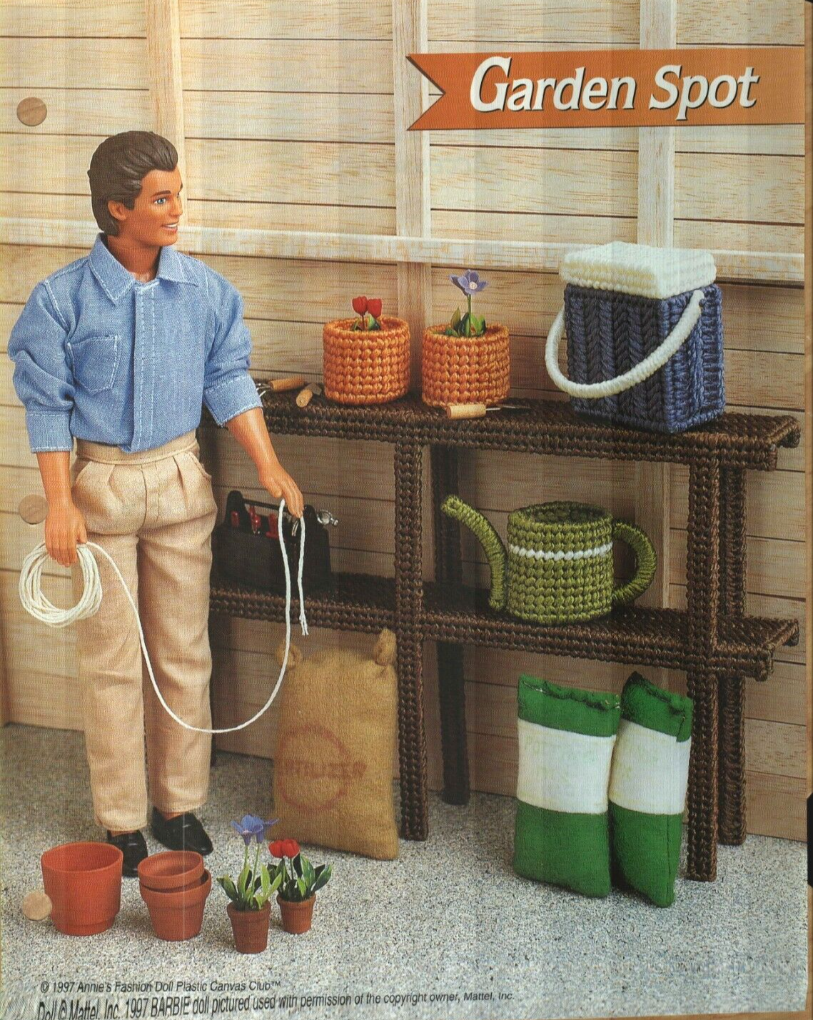 NEW GARDENING SET & GARDEN SPOT ANNIES PLASTIC CANVAS PATTERN INSTRUCTIONS