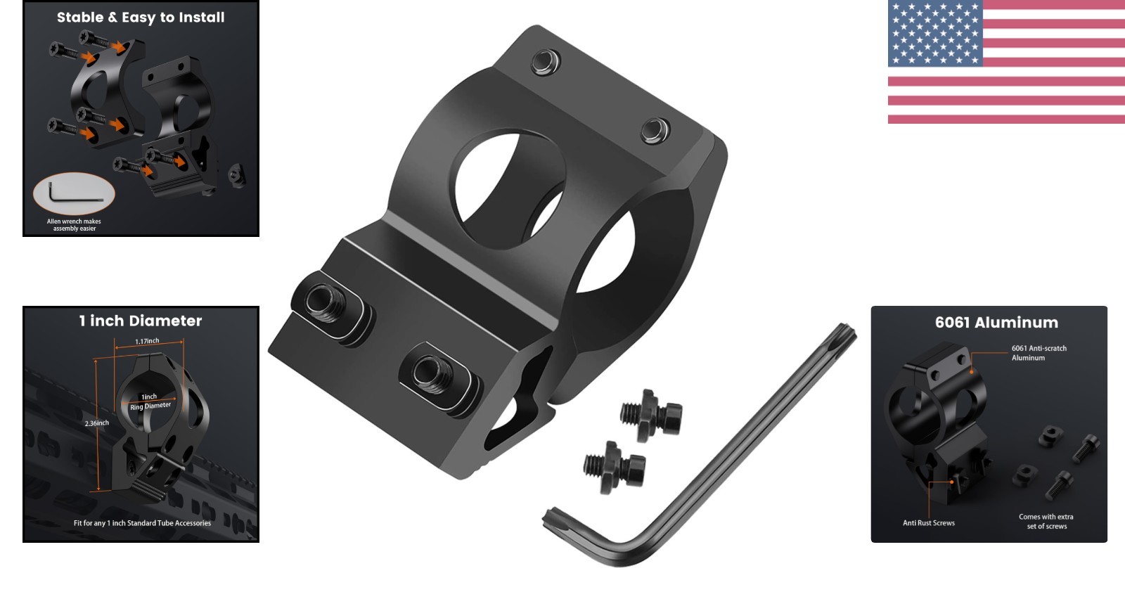 CNC Machined 1-Inch Flashlight Mount for M Lock Rails - Lightweight & Durable