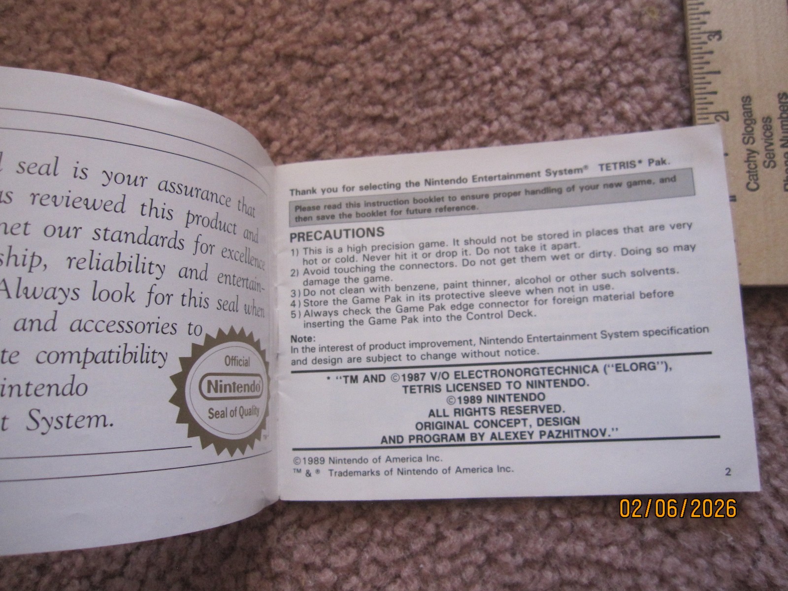 Tetris Instruction Booklet by Nintendo