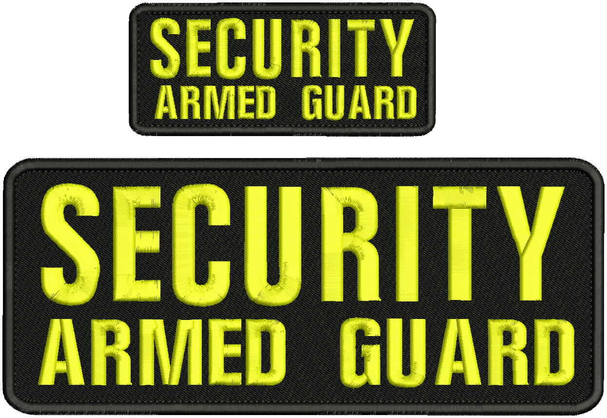Security Armed Guard embroidery patch 4X10 and 2x5 hook yellow