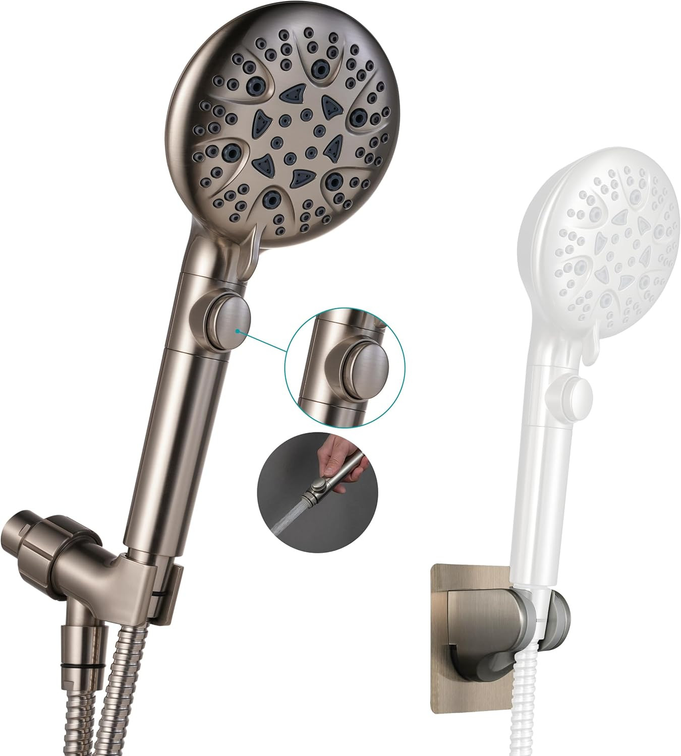 Brushed Nickel Handheld Shower Head with 8 Modes and On/Off Switch