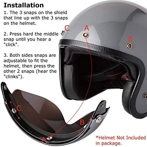 Universal 3-Snap Visor for Open Face Motorcycle Helmet Wind Shield Flip Up Do...