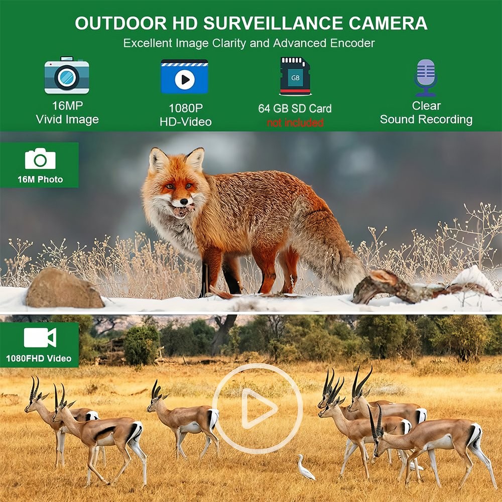 16MP 1080P Hunting Trail Camera Night Vision Motion Activated Scout Cam Monitor