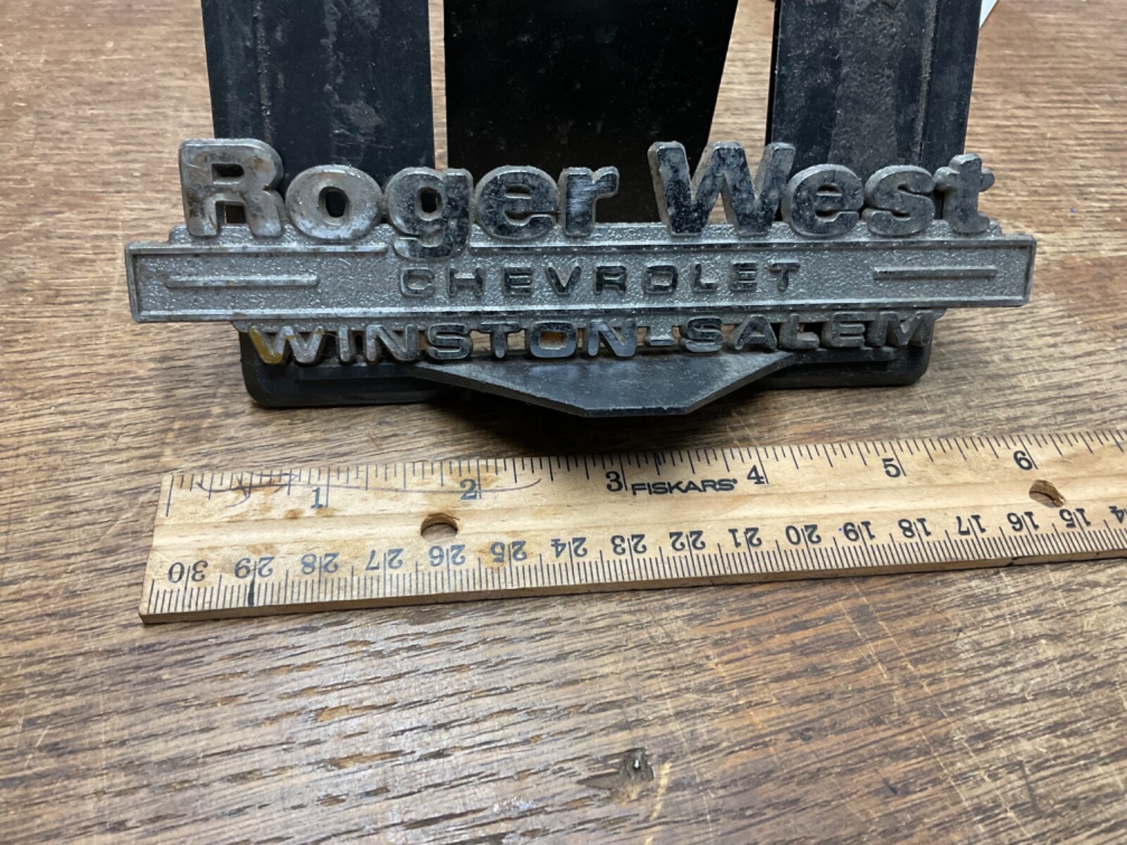 Vintage Car Emblem Badge Dealership Roger West Chevrolet Winston Salem NC Metal