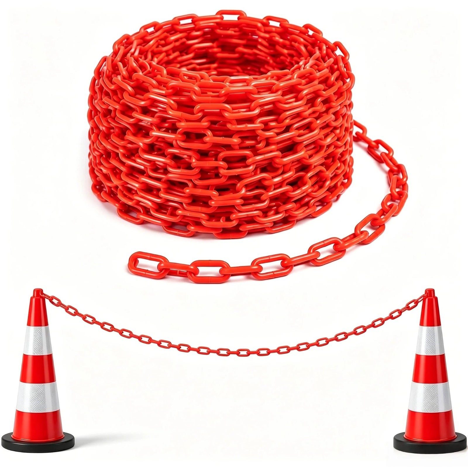 120/240 FT Plastic Chain Links Safety Barrier Chains Rustproof with 25/50 Hooks