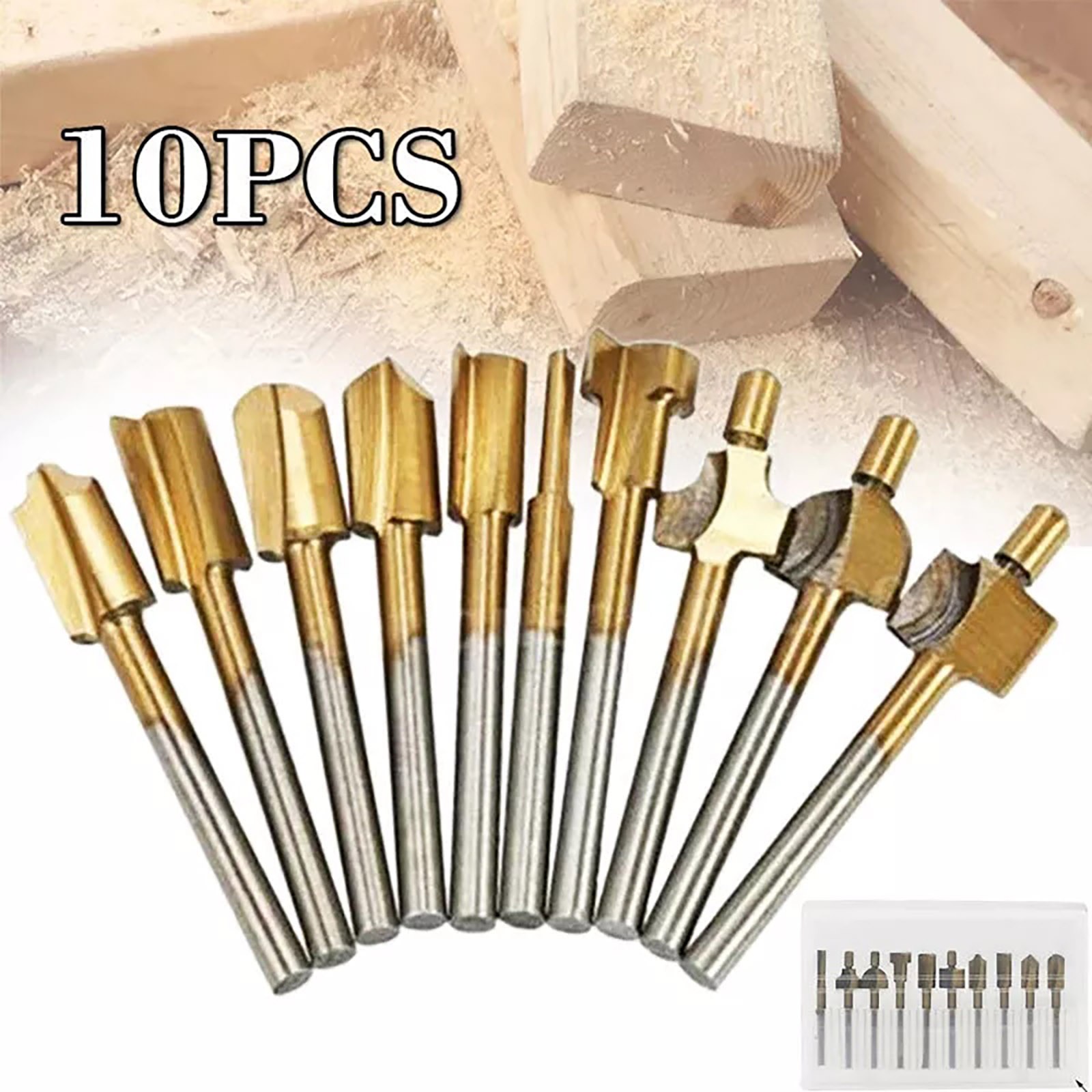 10x 1/8 inch 3MM Titanium Mini Hss Router Bits Trimmer Shank For Rotary Tool