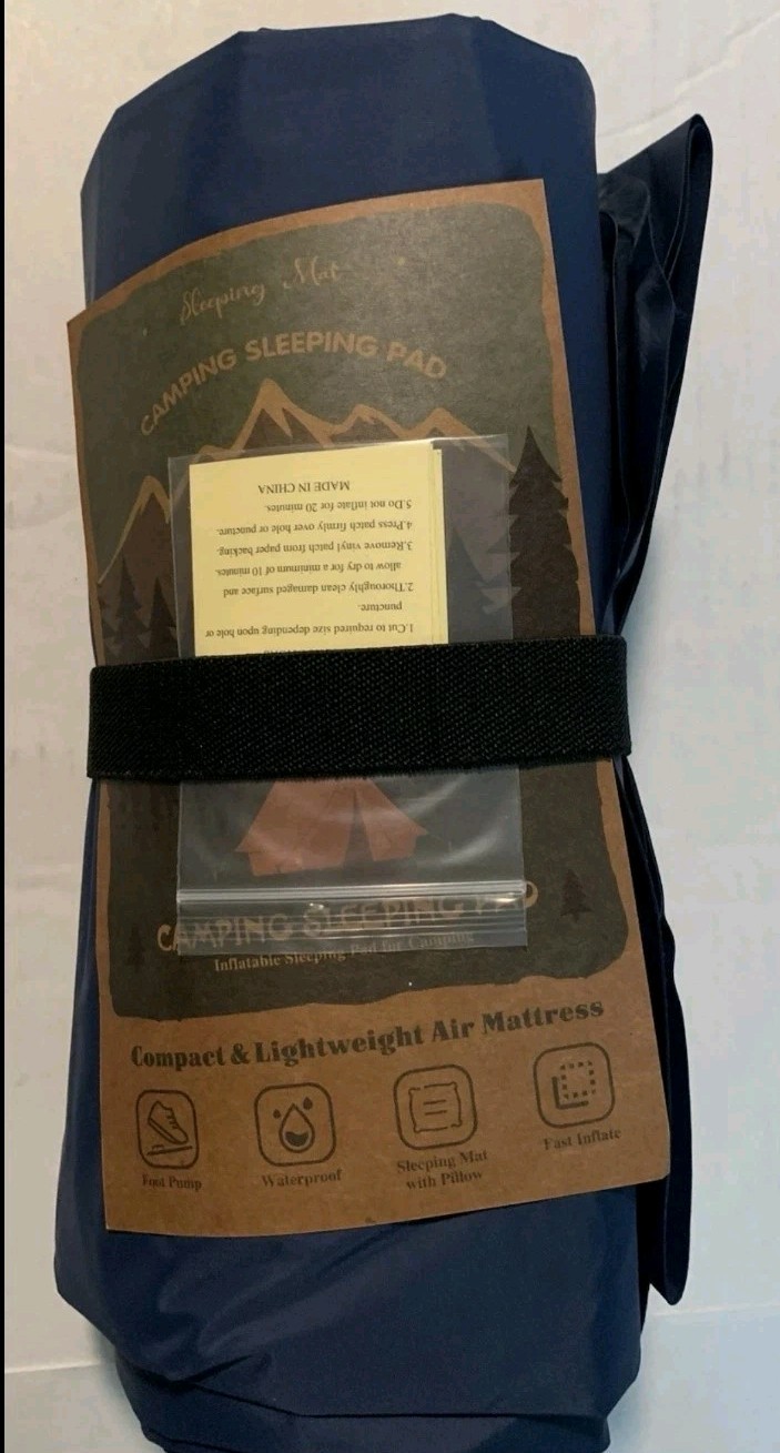 Camping Sleeping Pad Navy Blue Full Size NEW Compact Lightweight Air Mattress