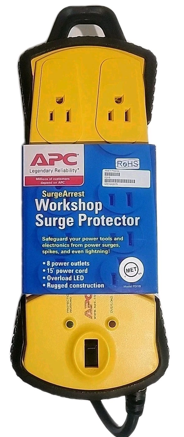 APC 15ft Heavy Duty Surge Arrest Power Tools Surge Protector 8 Power Outlets