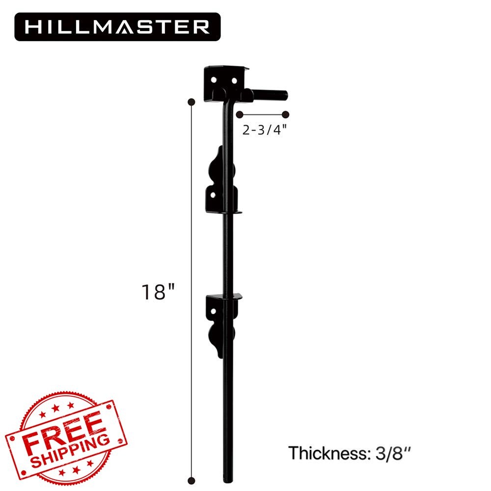 HILLMASTER 18" Heavy Duty Cane Bolt Drop Rod for Wood Fence Gate Black