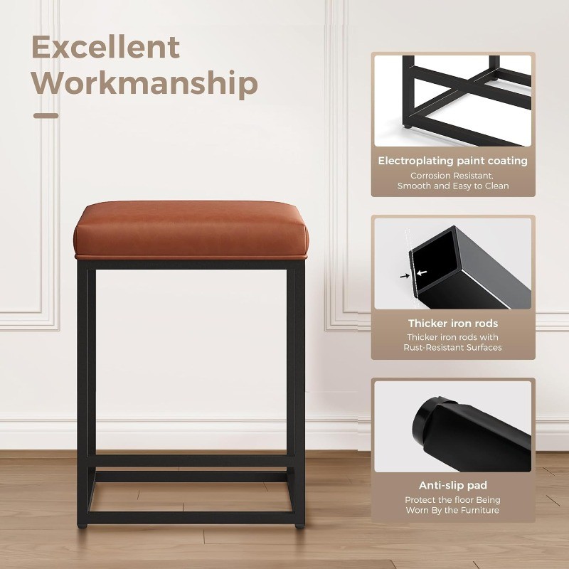 Counter Height Bar Stools Set of 3 for Kitchen Counter 24 Inch Backless Chairs