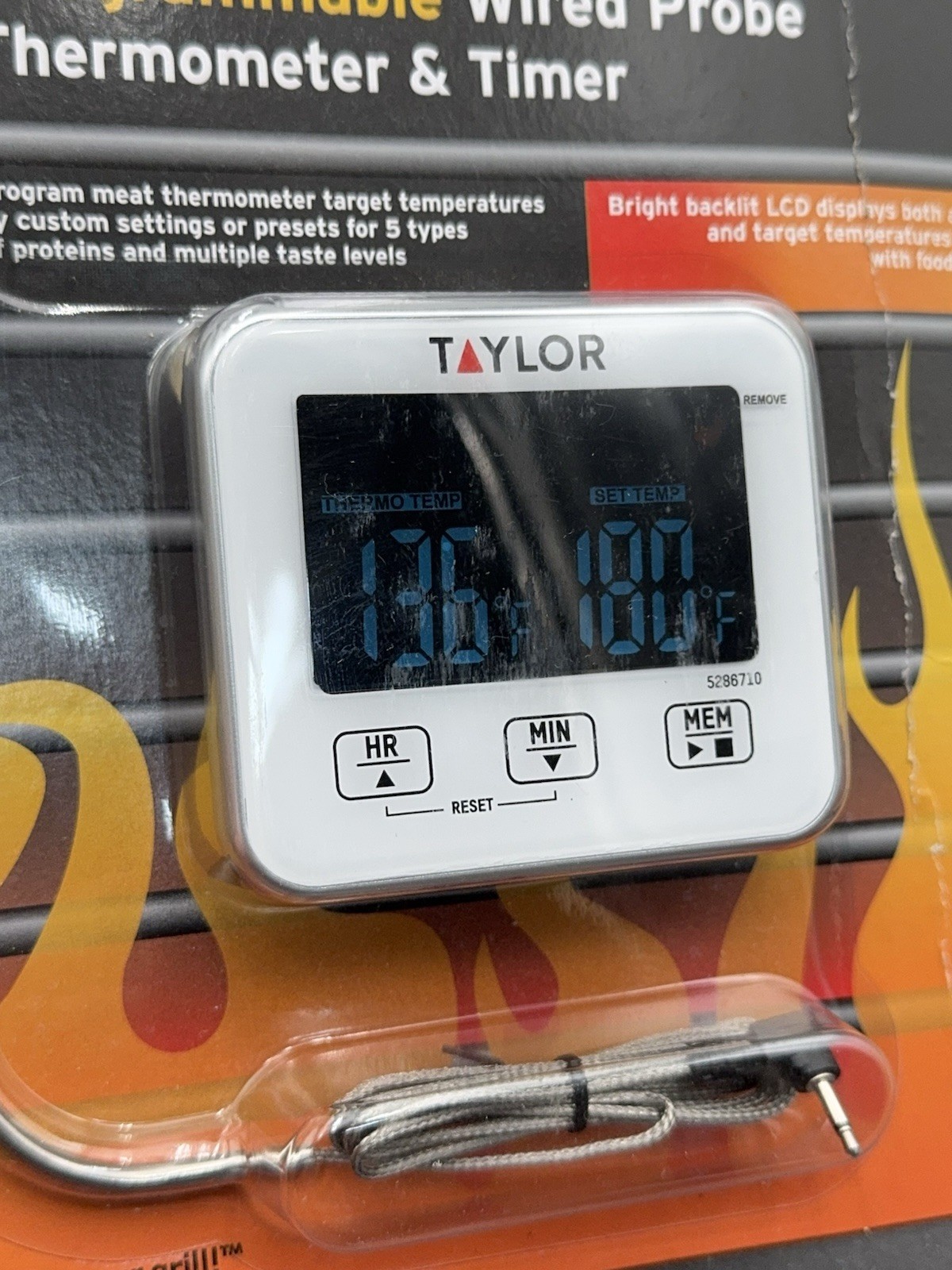 Taylor Programmable Wired Probe Thermometer Timer Digital Meat Grill BBQ 5286710