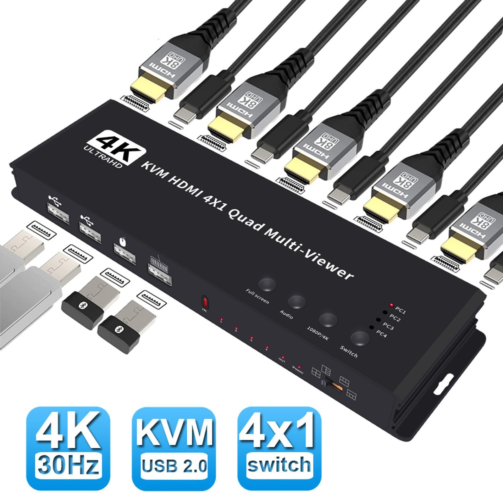 Hotkey 4K 4x1 KVM HDMI Quad Multi-Viewer Display Switch Vedio Wall Controller