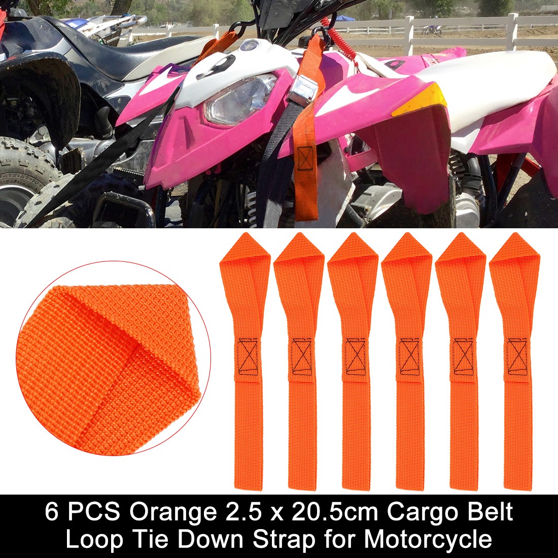 6 PCS Orange 2.5 x 20.5cm Cargo Belt Loop Tie Down Strap for Motorcycle