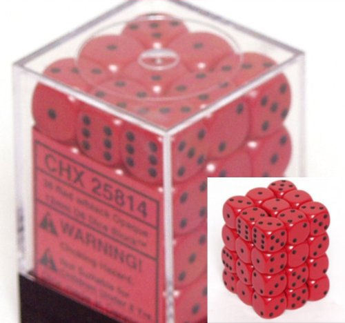 CHESSEX opaque 12mm SET OF 36 D6 RED AND BLACK DICE MTG