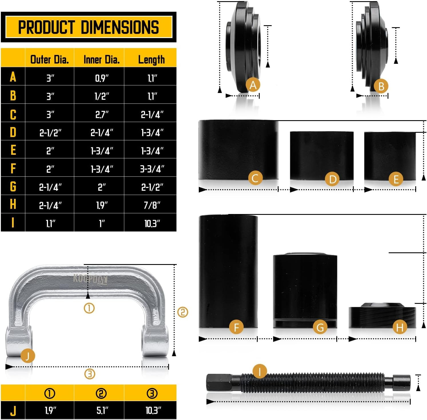 10 PCS Ball Joint Press & U Joint Removal Tool Kit for Suspension System Servic