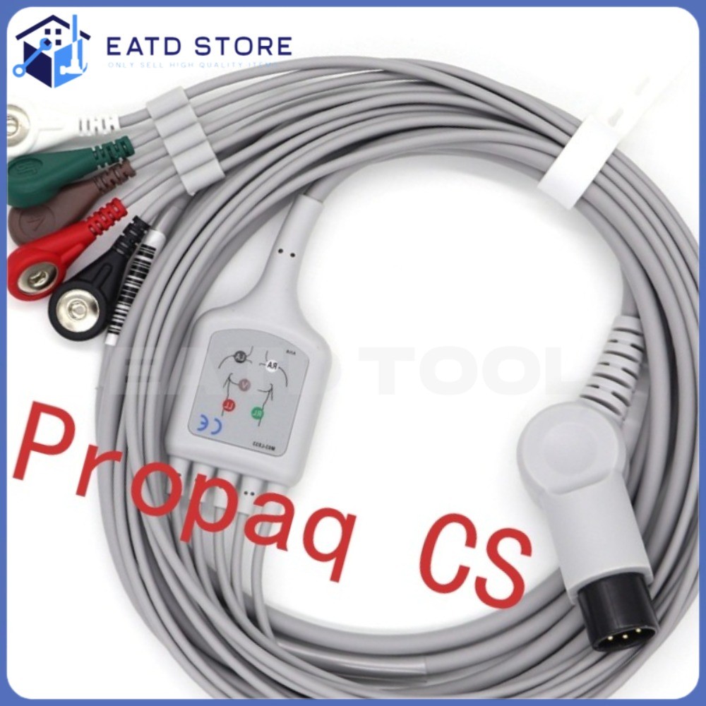 ECG Cable Fit for Welch Allyn Propaq CS 6 Pin 5 Lead Snap AHA