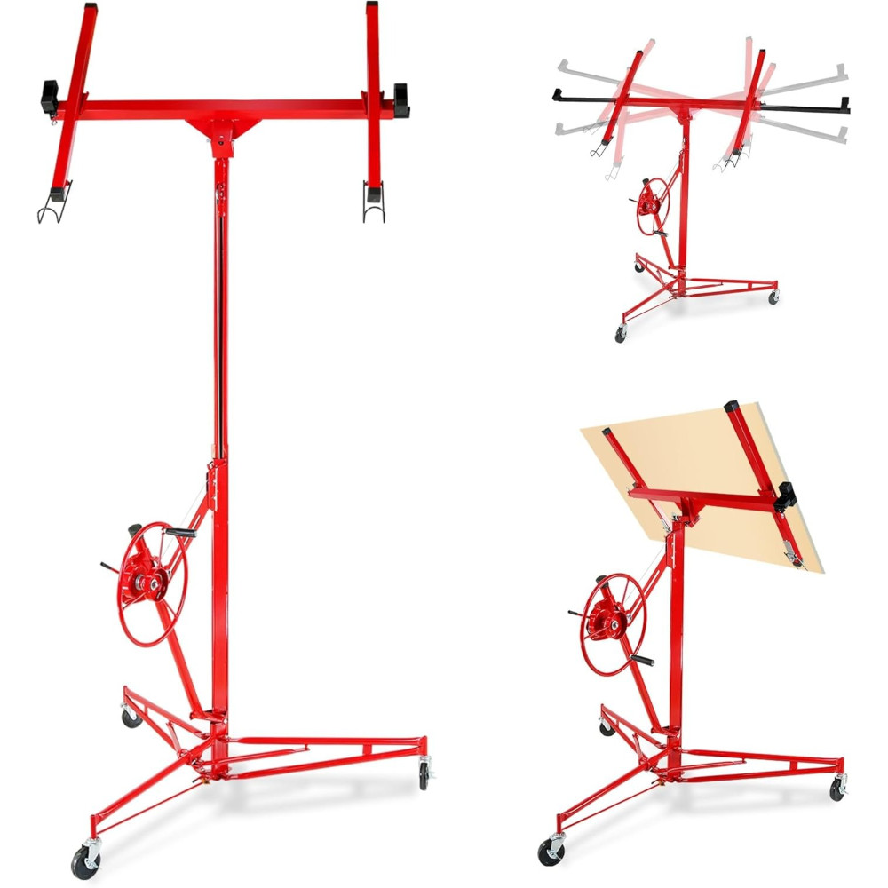 16Ft Drywall Panel Hoist 150 Lbs Heavy Duty Steel Telescopic Arm Locking Casters