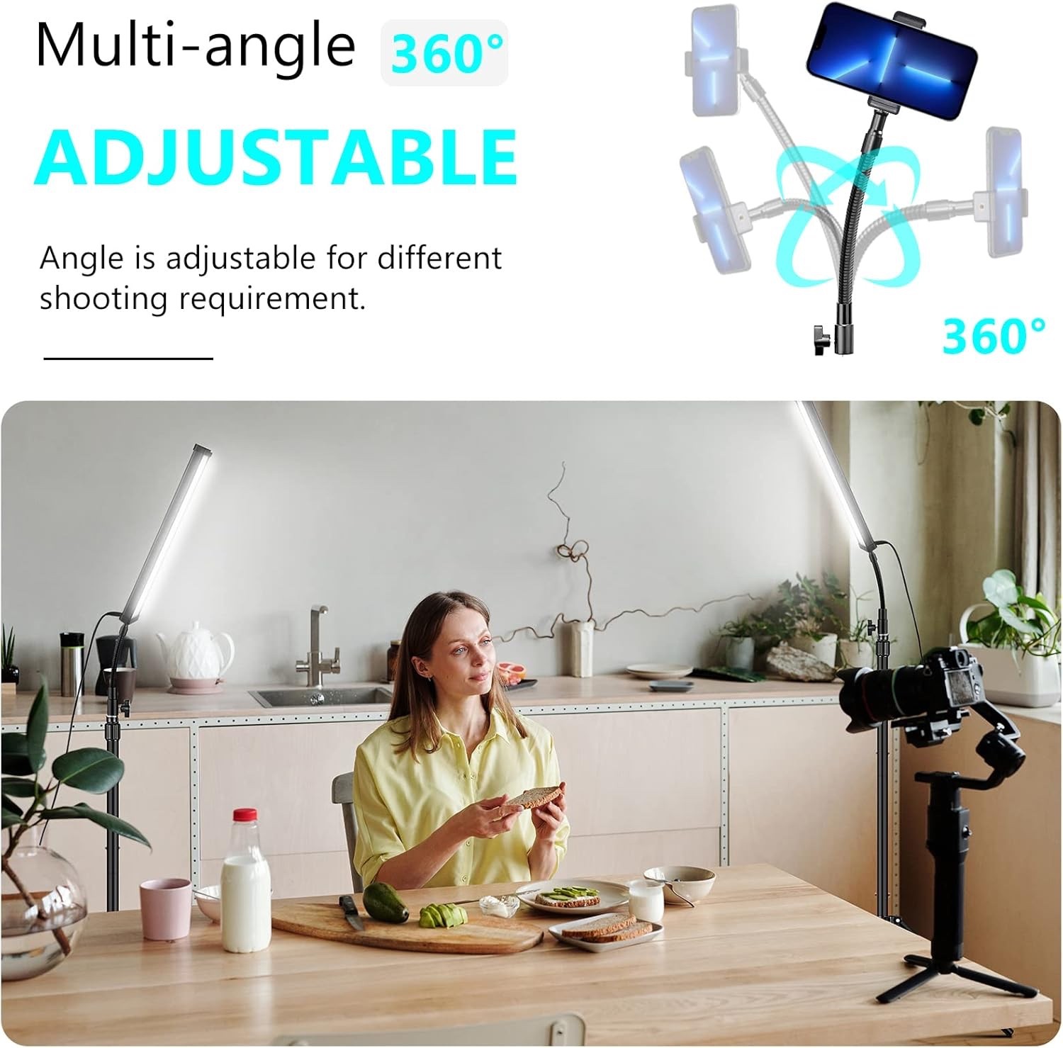 Led Video Lighting Kit with Wand Stick - Photography Studio Light,Adjustable
