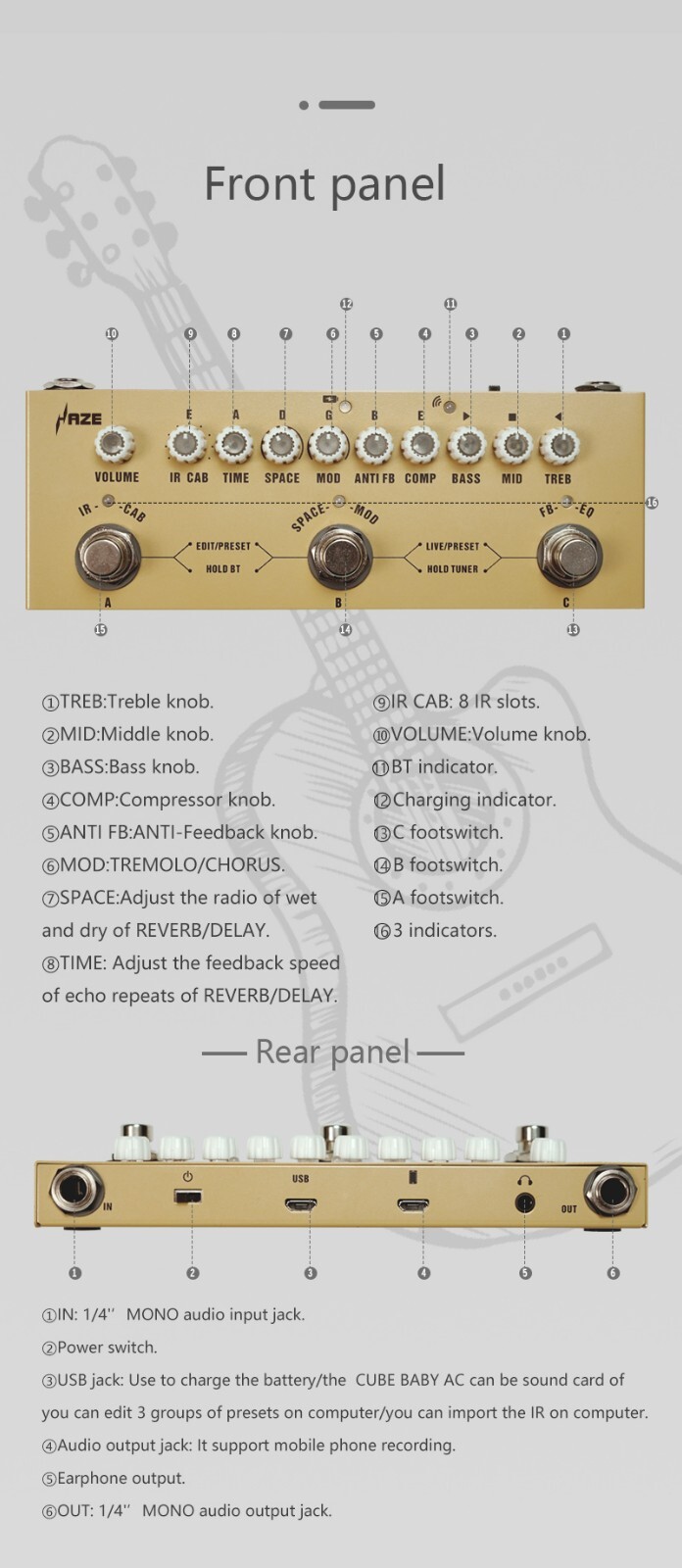 Haze Cube BABY AC Rechargeable Multi Effects Pedal for Acoustic Electric Guitar