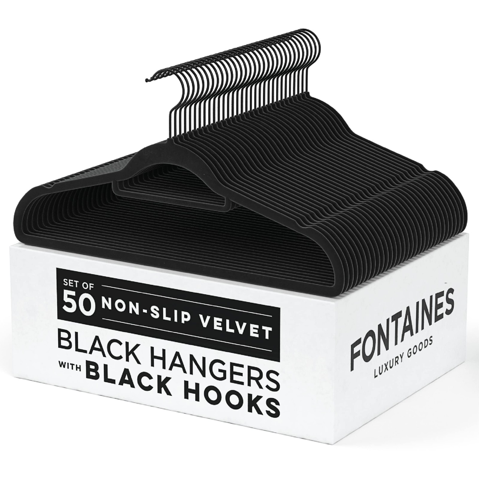 Fontaines Luxury Black Velvet Felt Non Slip Clothes Hangers 50 Adult,