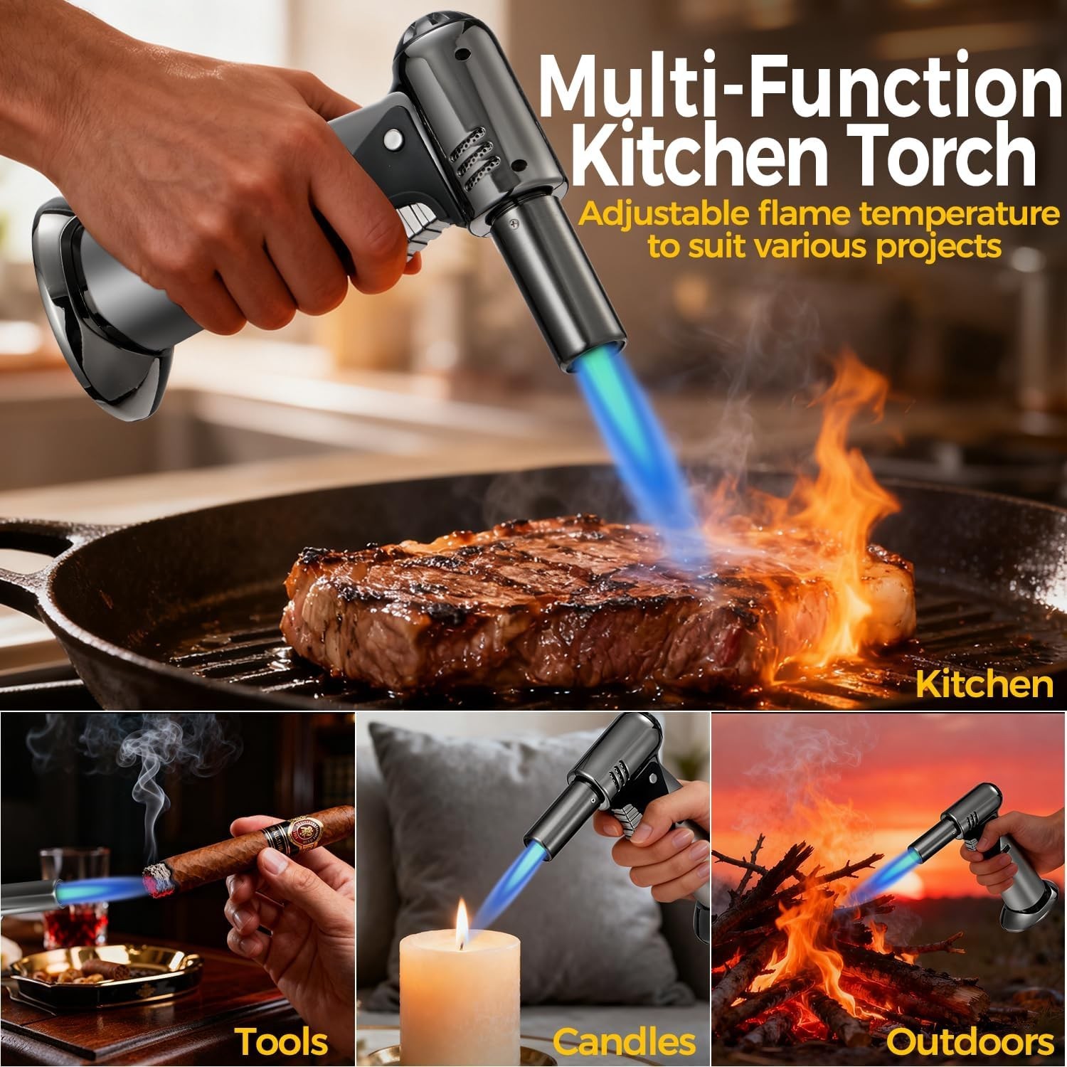 Butane Torch, Butane Refillable Kitchen Cooking Torch, Torch Lighter with Safety