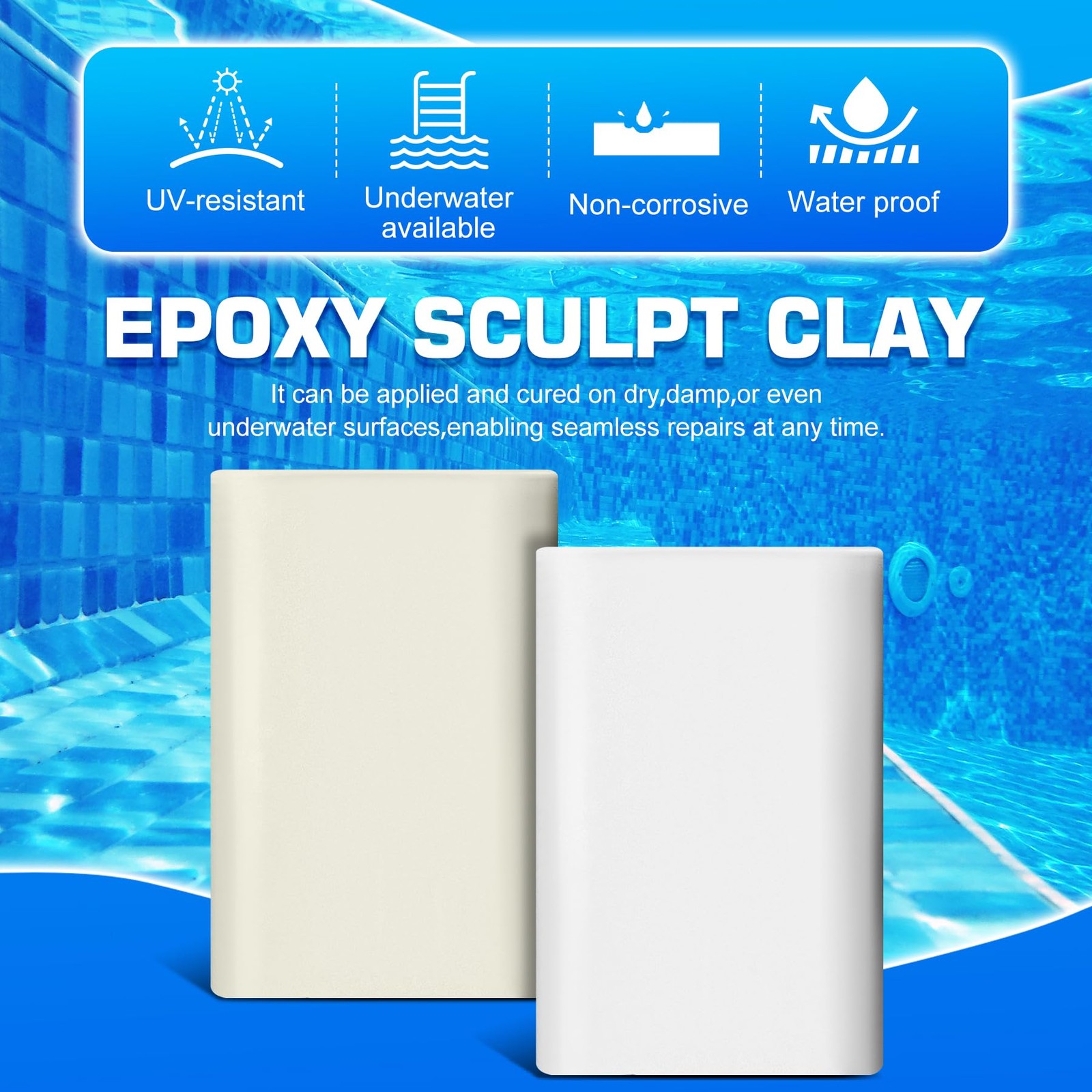 Pool Putty, 12oz Epoxy 2 Part White Underwater or Above Fast