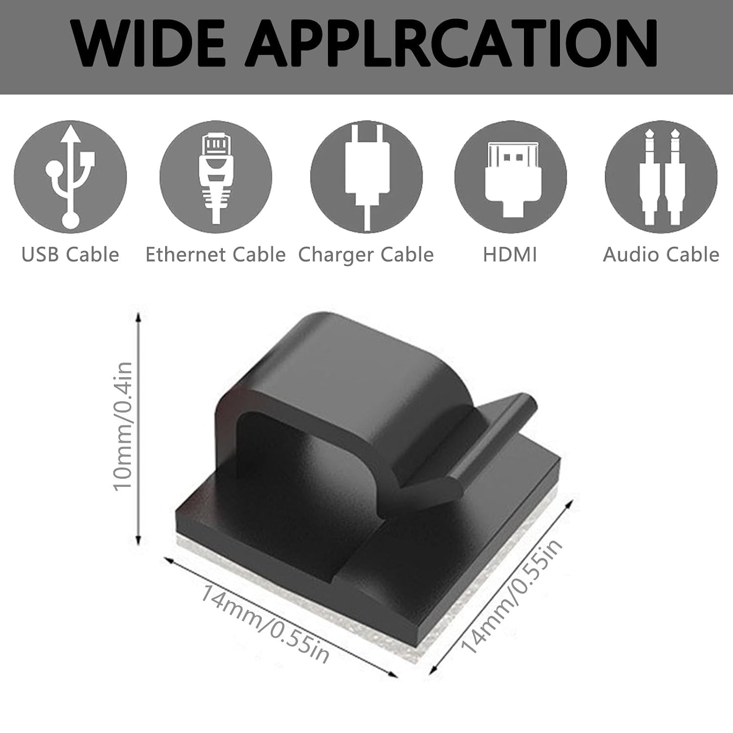 60 Pcs Black R-Type Adhesive Cable Management Clips Wire Organizers