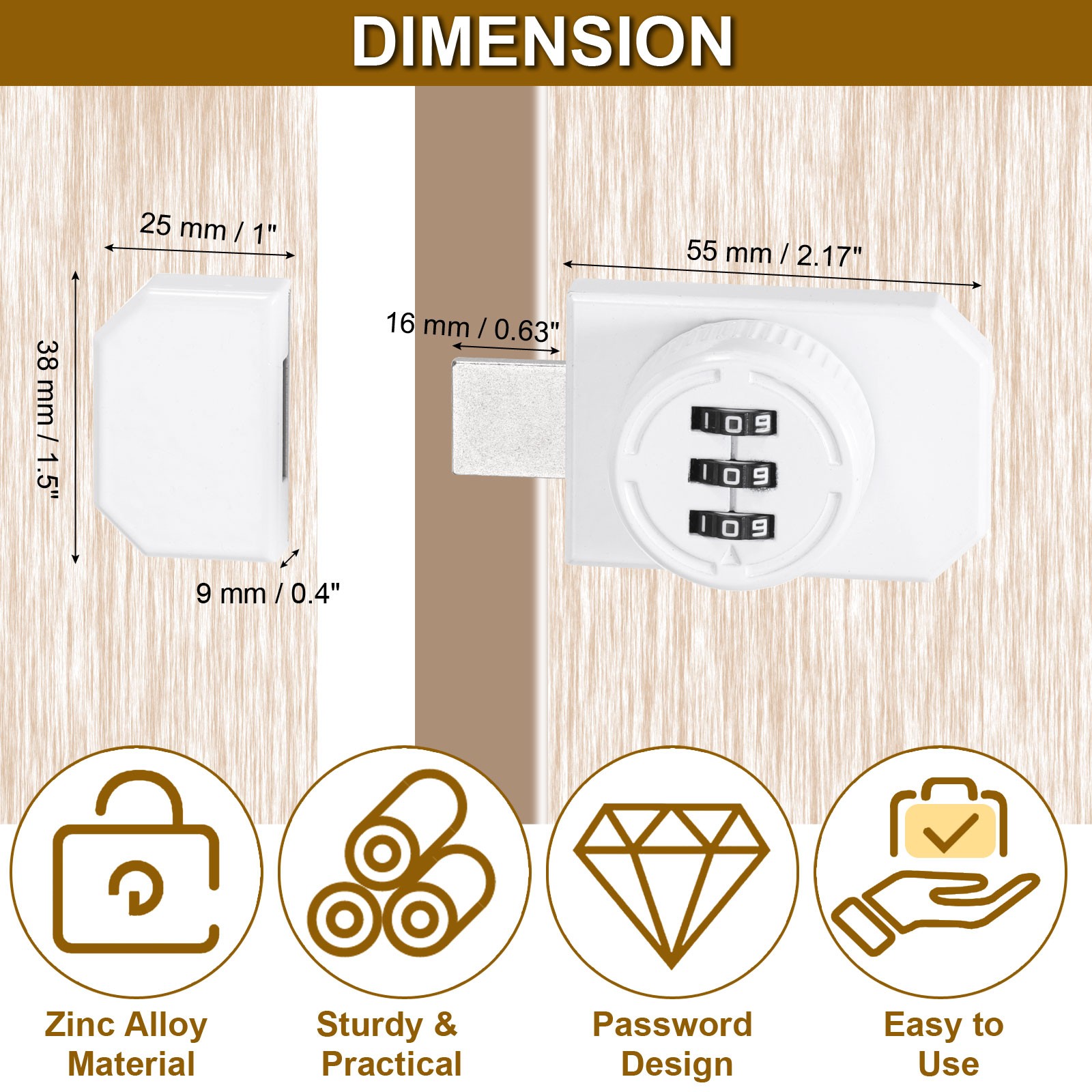 Adhesive Combination Cabinet Latch Keyless Password Lock with Glue White
