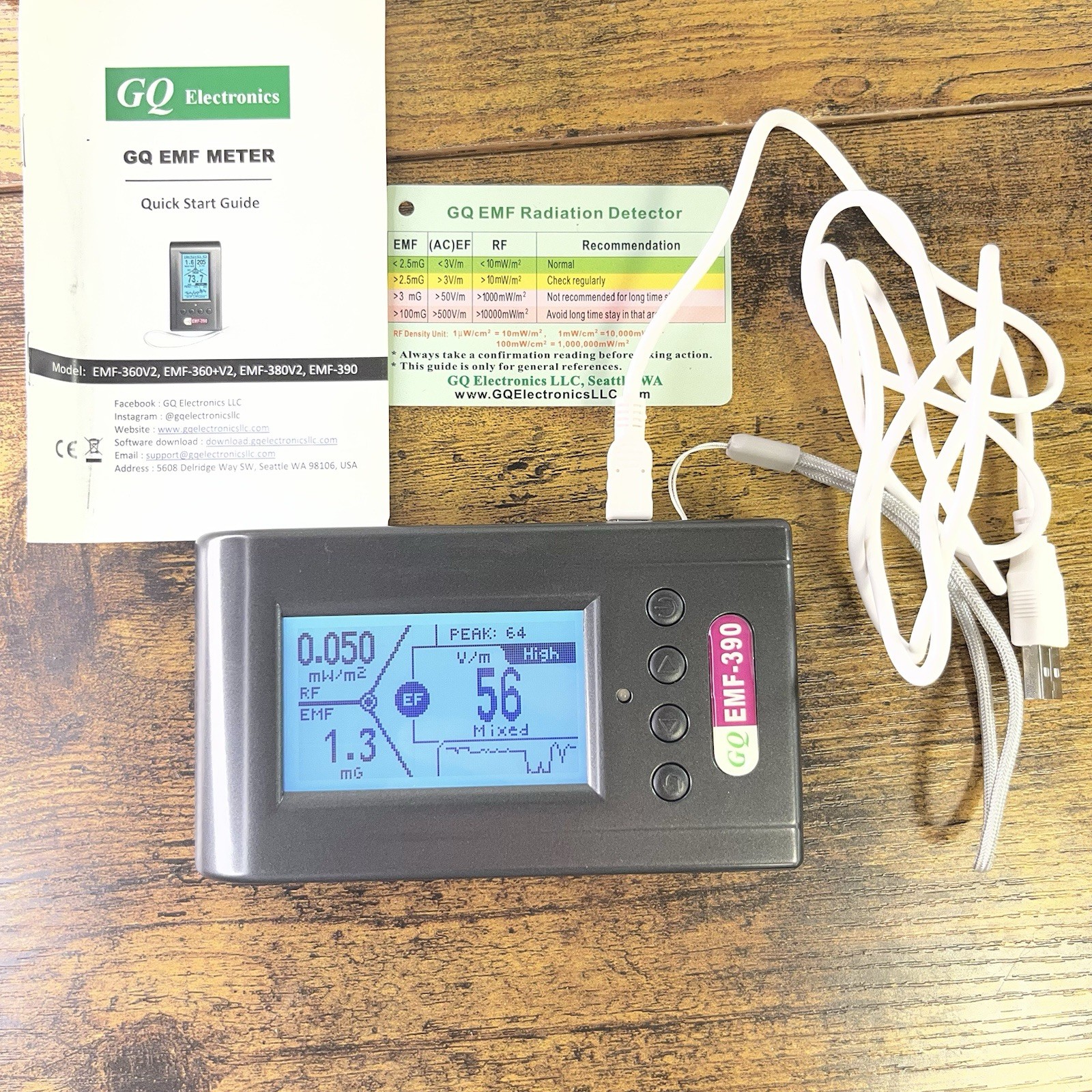 EMF Meter Advanced GQ EMF-390 Multi-Field Electromagnetic Radiation 3-in-1 EMF/