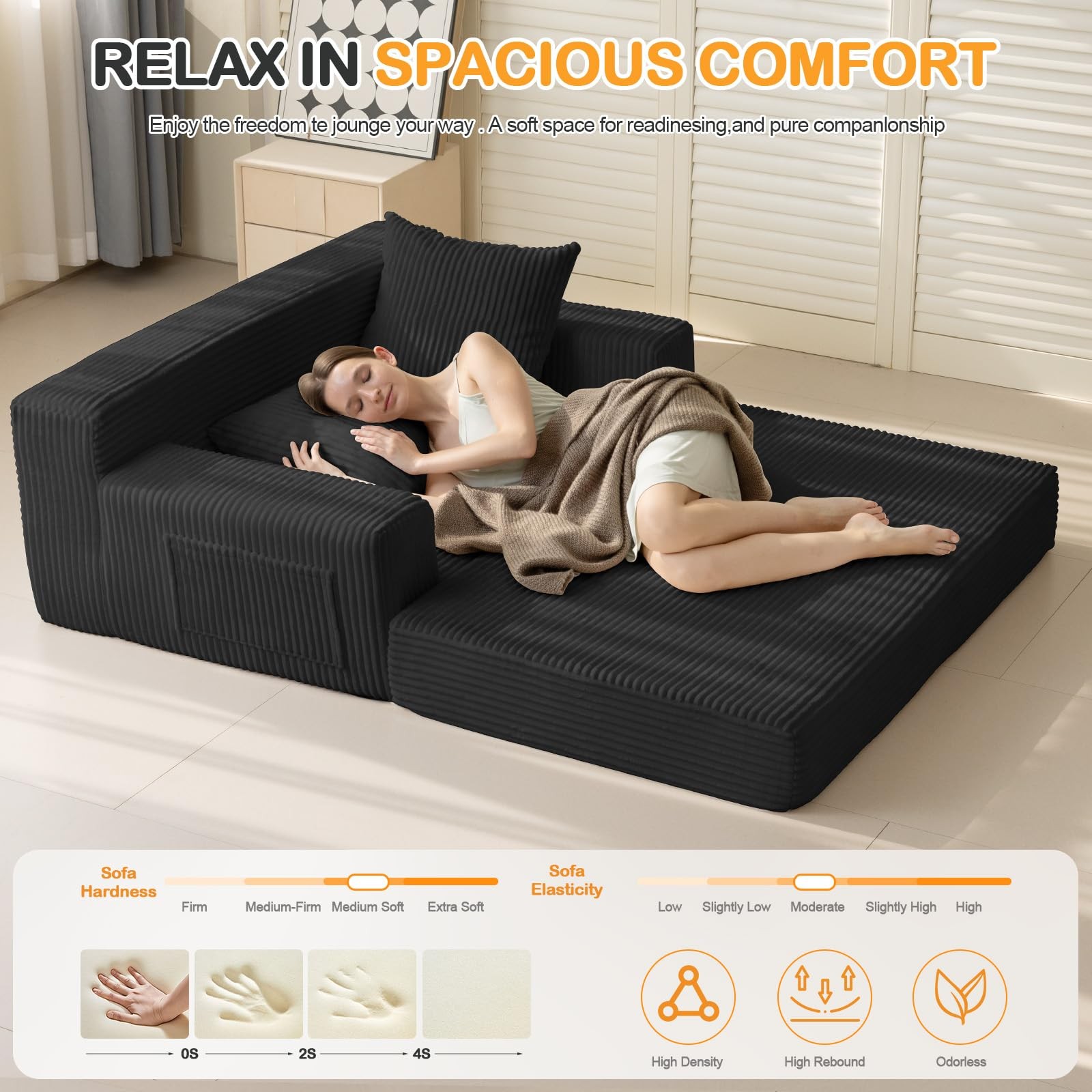 Loveseat Boneless Convertible Sofa Bed, Folding Floor Futon Sleeper Sofa Couc...