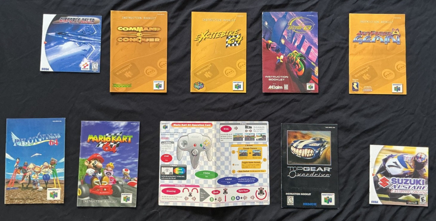 **Nintendo N64 & Sega Game Manual Instruction booklets(A-Z) —NO GAMES**