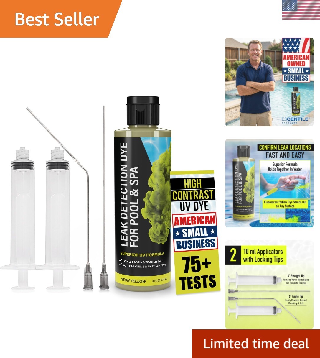 Pool Leak Detection Dye Kit - with 2 Precision Applicators - Made in USA -...
