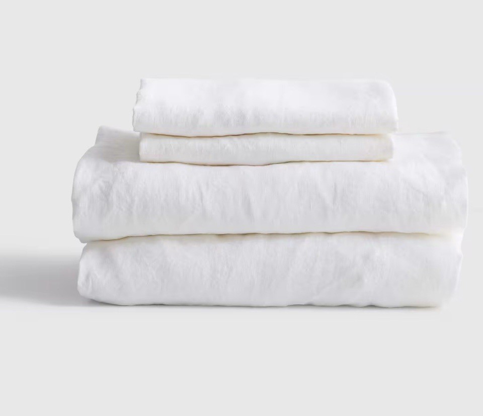 New Quince Queen Linen Sheet Set White 4pc Made From Flax Flat Fitted  2 Shams