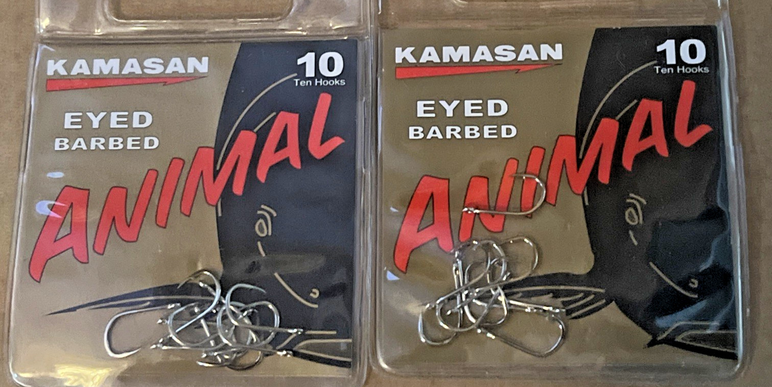 Kamasan ANIMAL 2 PACKS Barbed EYED Hooks Mixed Sizes 8 10 12 14 16 18 20 SIZES