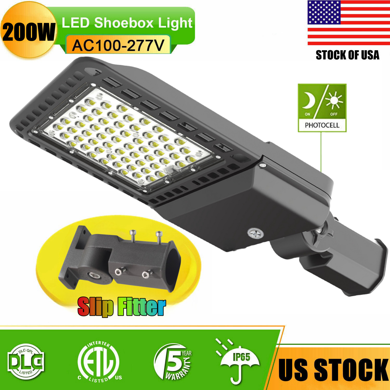 200W LED Parking Lot Light Commercial Outdoor Shoebox Fixture Street Lamp IP65