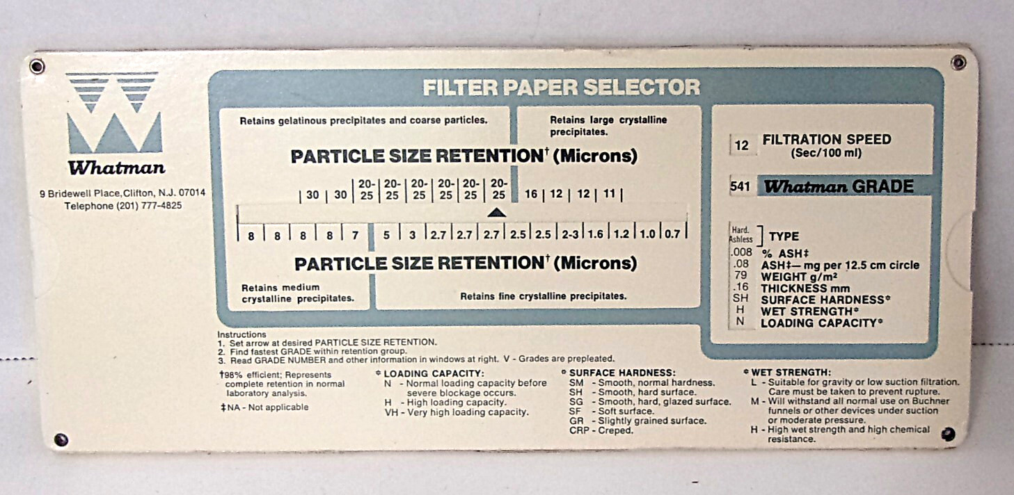 1977 Whatman Metric Measurement Converter and Filter Paper Selector