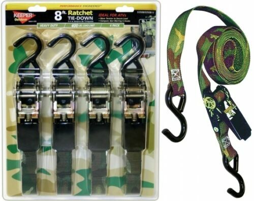 KEEPER CAMO RATCHET STRAPS 1INX8FT 4-PACK TIE DOWNS CAMOUFLAGE NEW 8312258