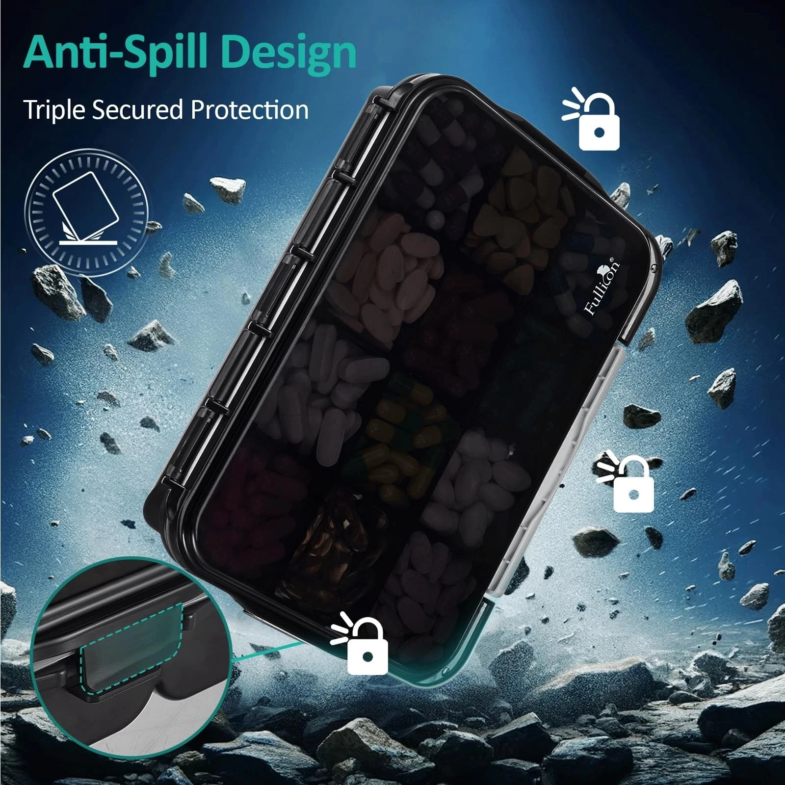 Travel Moisture Proof Pill Case with 12 Extra Large Compartment