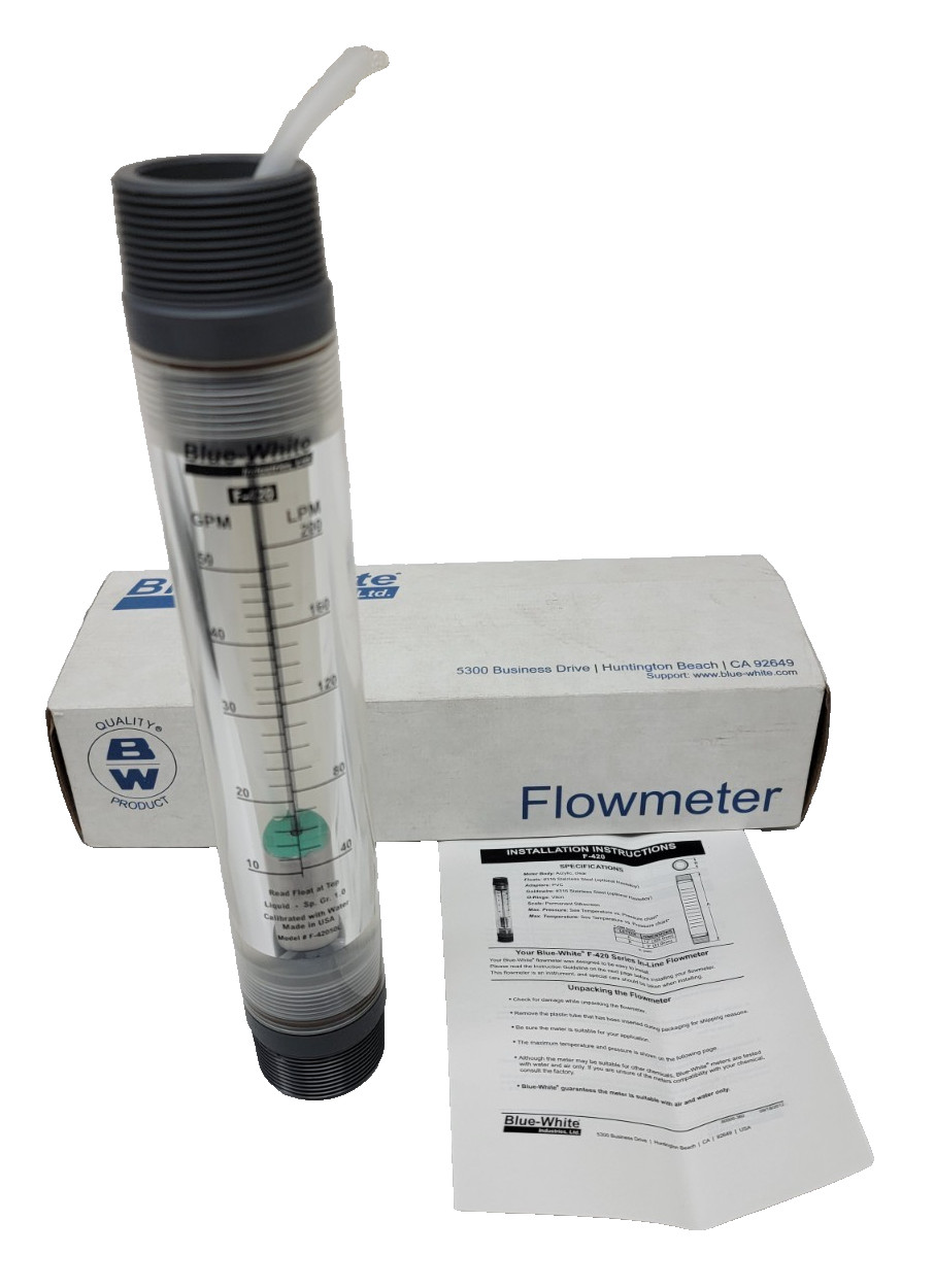 Blue-White Industries BW-F42050LK Flow Meter F-420N 10-50 GPM Acrylic 1.5" M/NPT