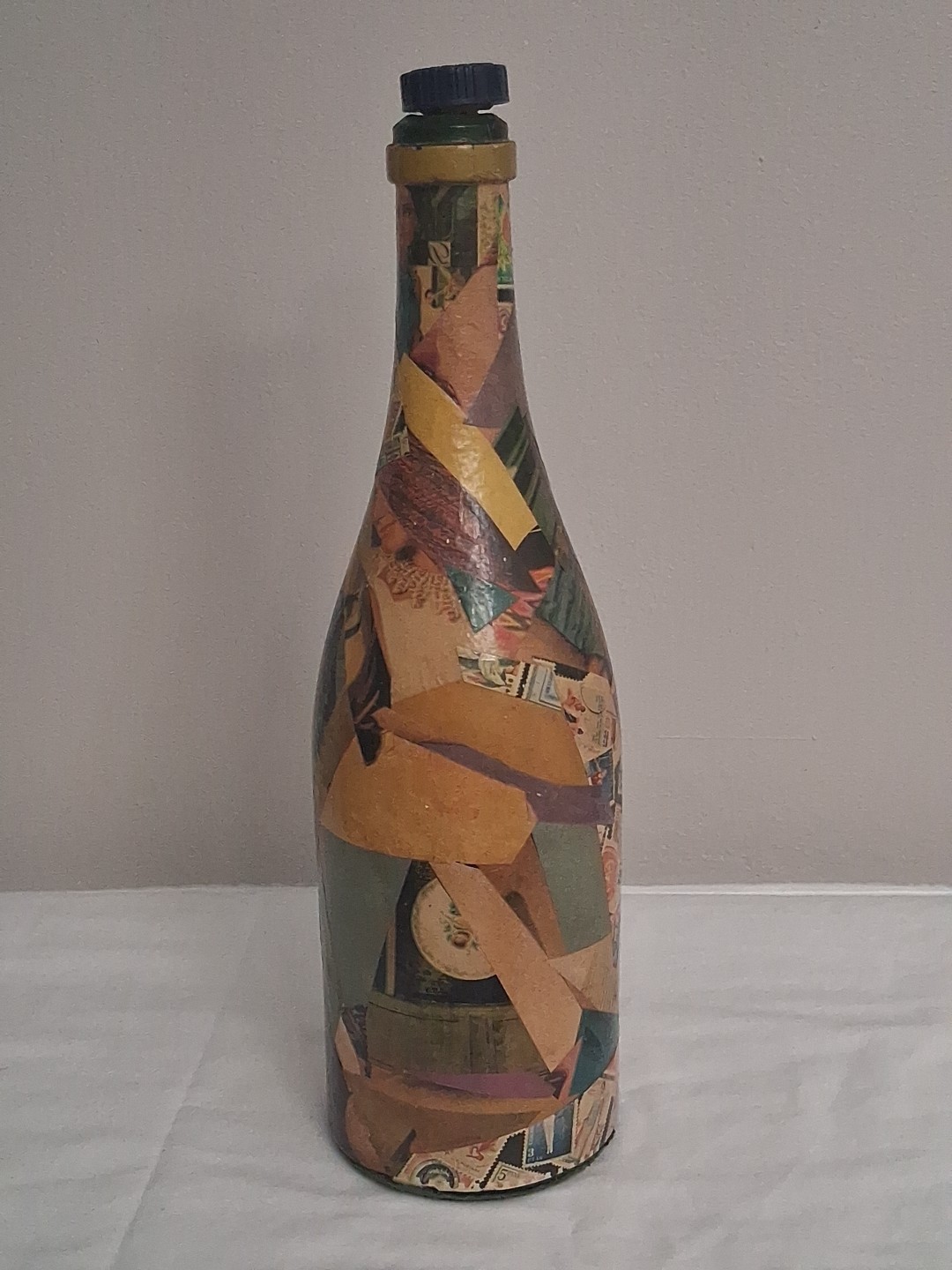 J & F Martell Cognac Bottle Art-deco Decoupage 12" Bottle