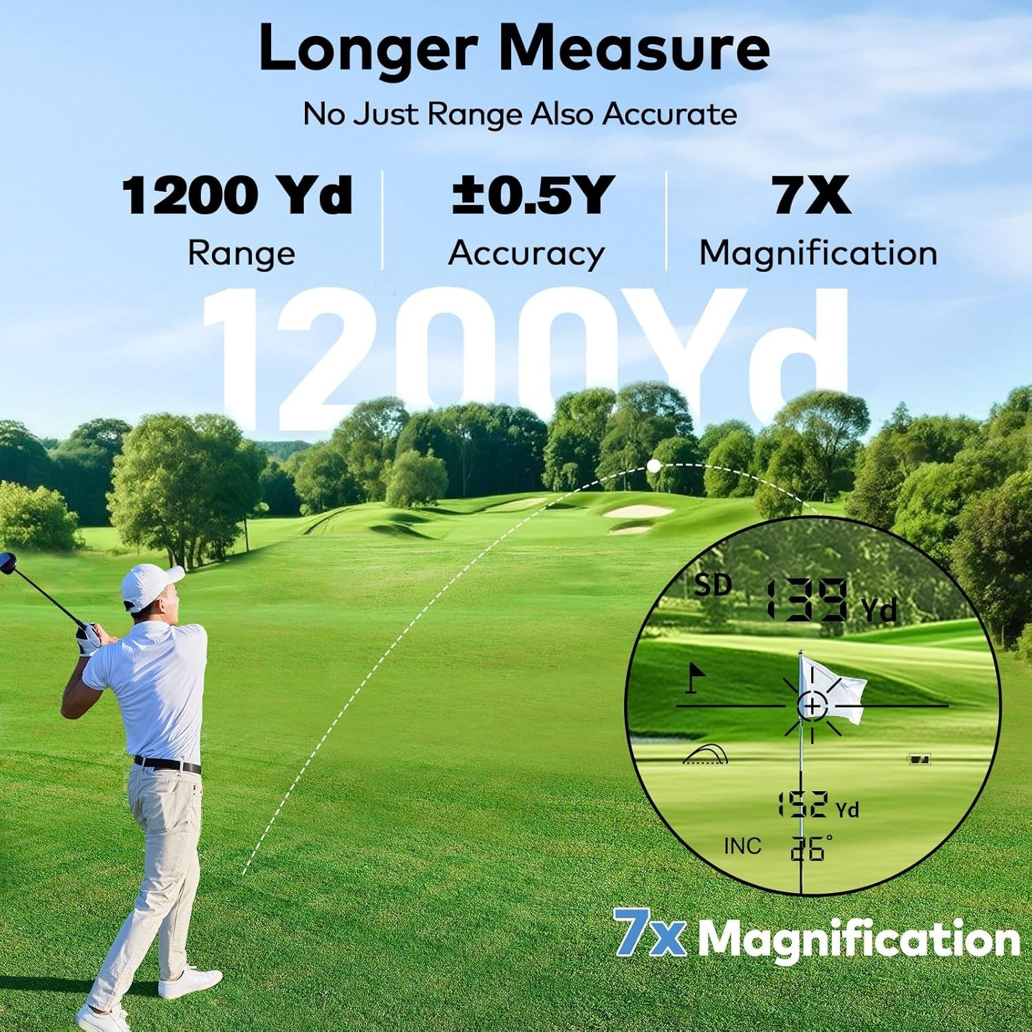 1200Yards Range Finder Golf with Slope, 7X Magnification Range Finder, Lightweig