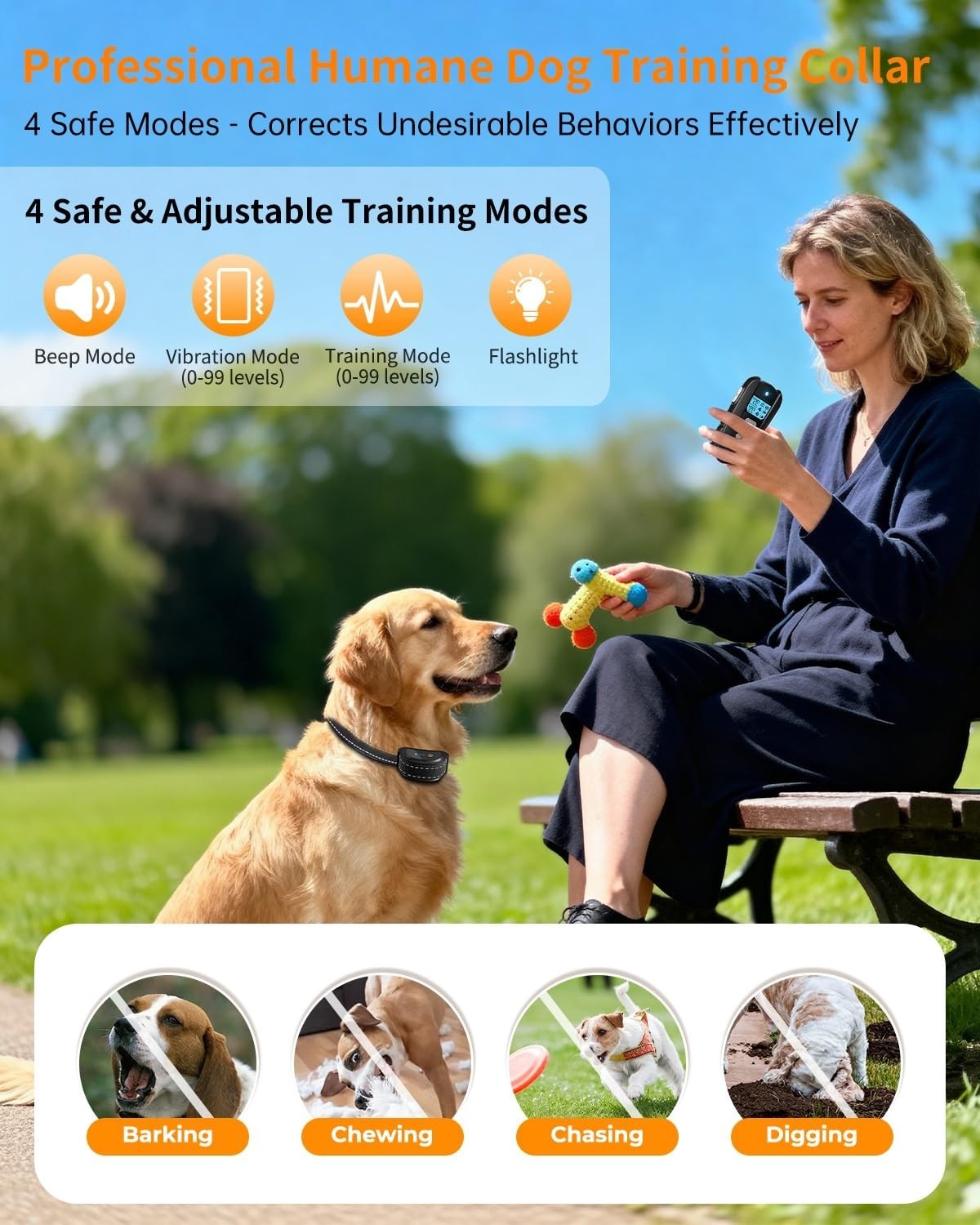 Rechargeable Dog Shock Collar with Remote – 2000FT Range, Waterproof, 4 Training