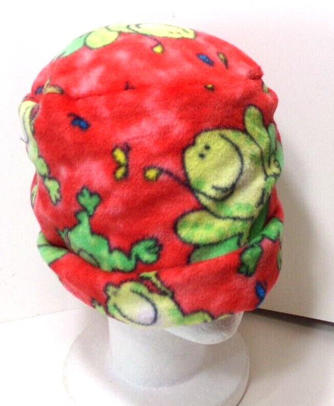 RED  FROG     FLEECE ROLLED BRIM WINTER HAT  STRETCHY WARM  h88cr
