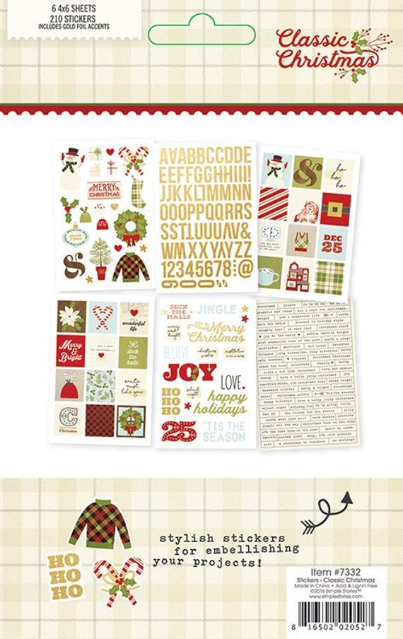 SIMPLE STORIES CLASSIC CHRISTMAS STICKERS 6 4X6 SHEETS WITH GOLD FOIL ACCENTS
