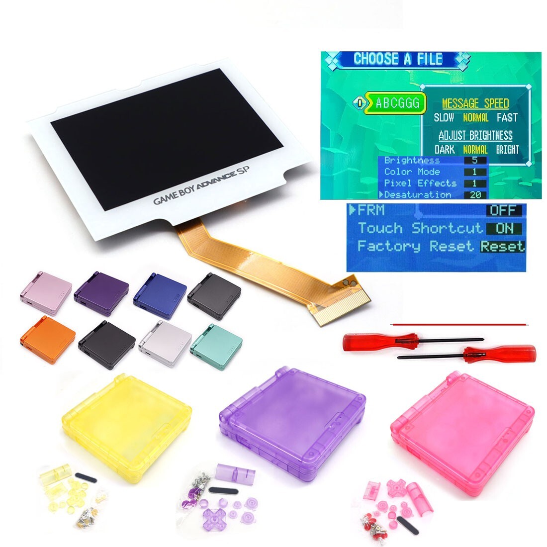 NO SOLDER Gameboy Advance SP 720x480 IPS LCD Backlight Kit V5 3.0 White Lens