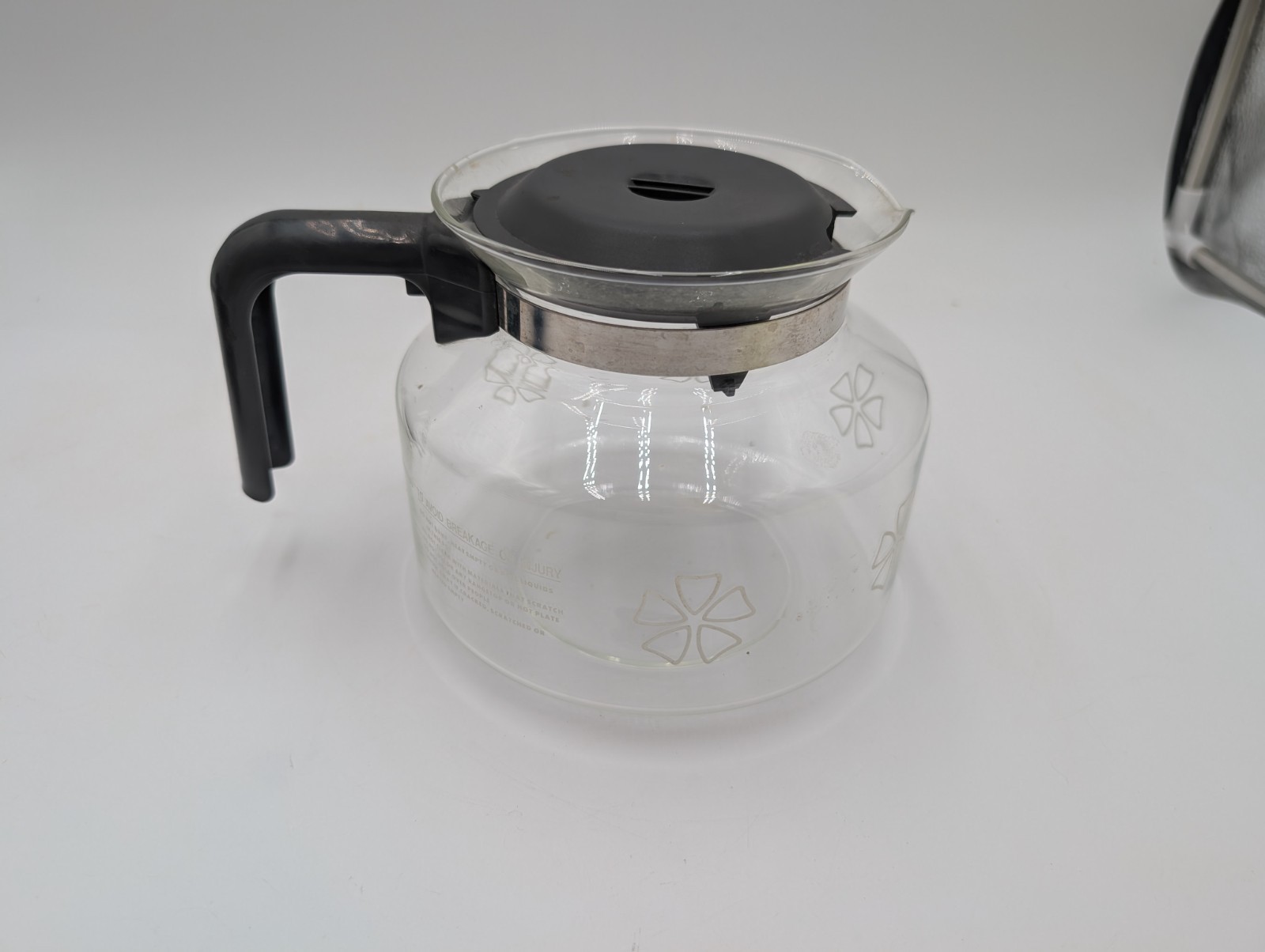 VTG Mr Coffee Replacement 8-10 Cup Glass carafe pot Flowers. Brown handle, lid