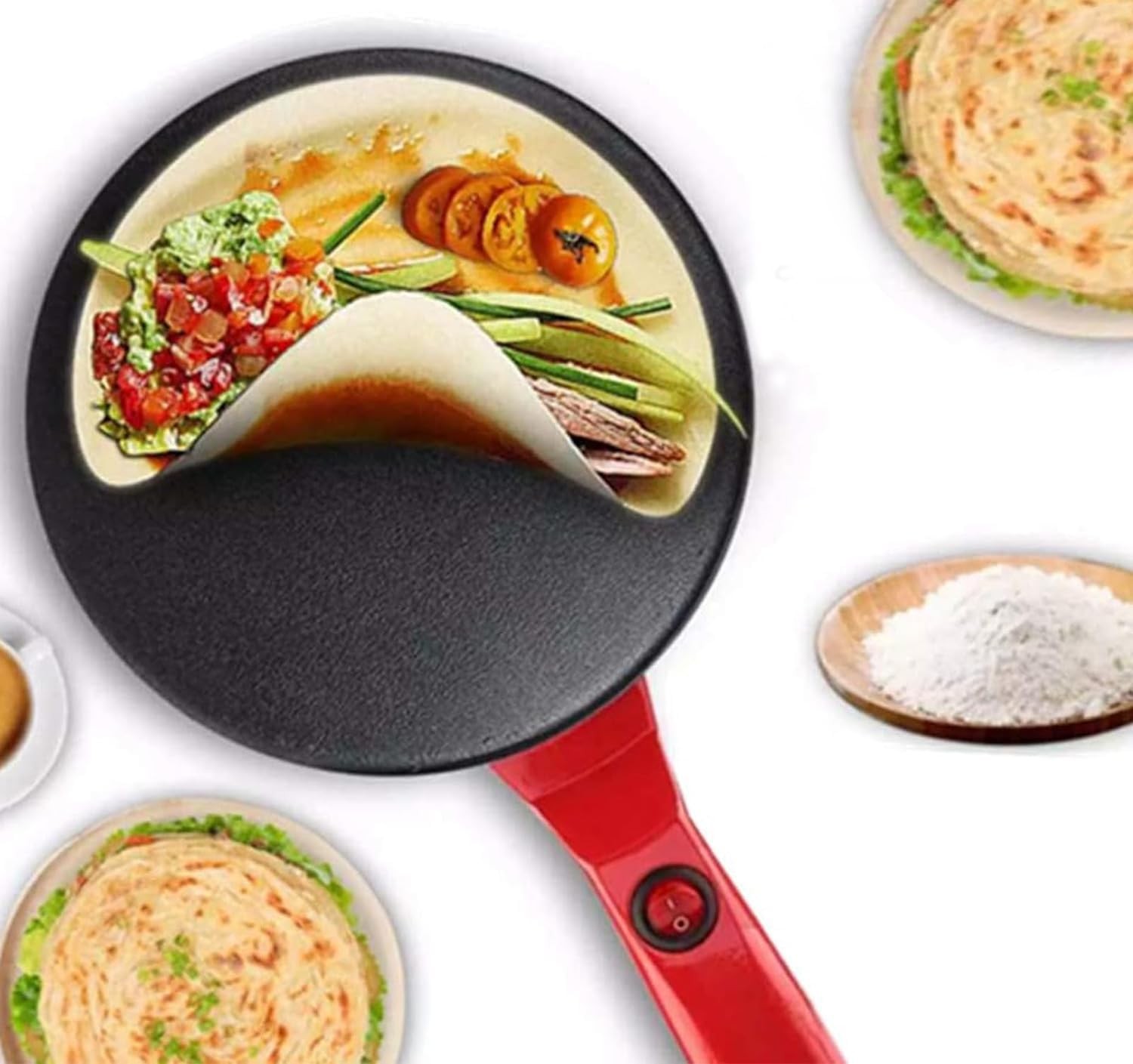 8" Electric Crepe Maker, Portable Crepe Maker Cordless Crepe Pan Maker Griddl...