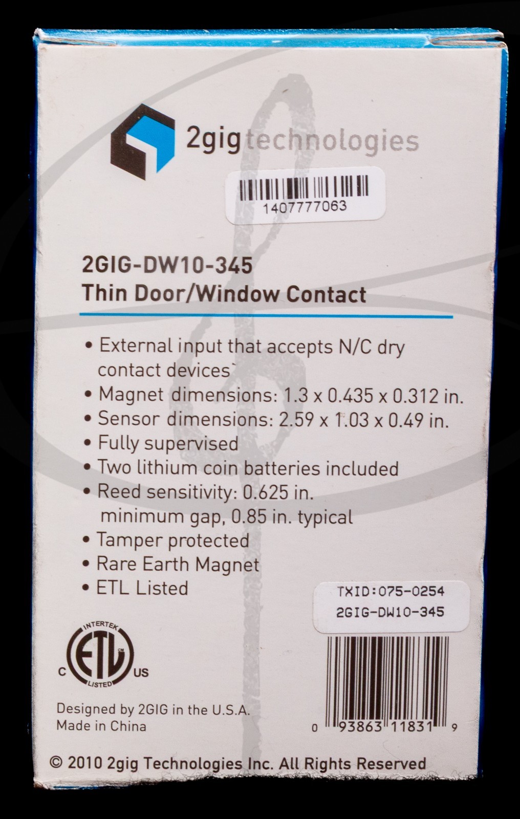 2gig Technologies Wireless Thin Door/Window Contact 2GIG-DW10-345